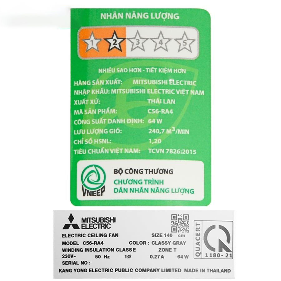 Quạt trần Mitsubishi 4 cánh C56-RA4 có khiển